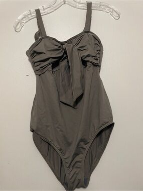 Olive Green One-Piece Swimsuit Front Tie large bow Pez D'Or adjustable straps